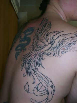 Phoenix And Dragon Back Tattoo