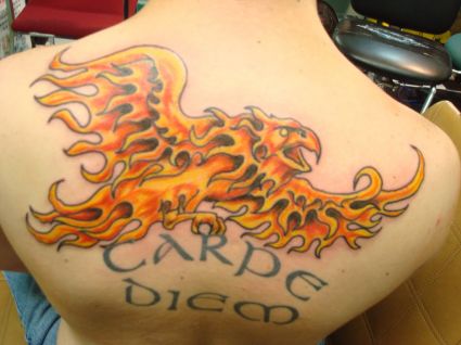 Phoenix And Text Pic Of Tattoo On Back