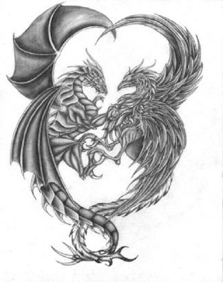 Phoenix Fight With Dragon Pic Tattoo