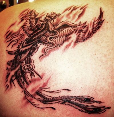 Phoenix Image Tattoo On Back