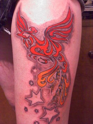 Phoenix Images Tattoo On Thigh