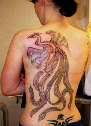 Phoenix Picture Tattoo For Back Of Girl