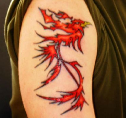 Red Phoenix Image Tattoo On Arm