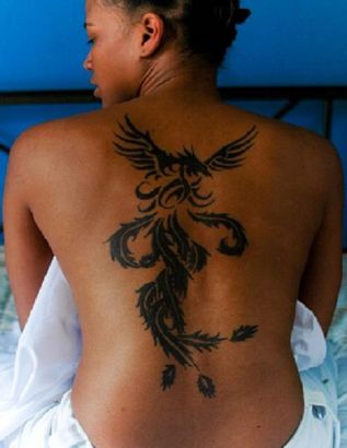 Tribal Phoenix Picture Tattoo On Back