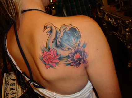 Swan Girl's Back Tattoo