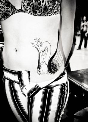 Swan Tattoo On Side Stomach