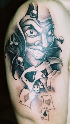 Joker And Cards Tattoo On Arm