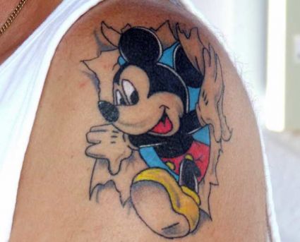 Mickey Mouse Pic Tattoo On Shoulder