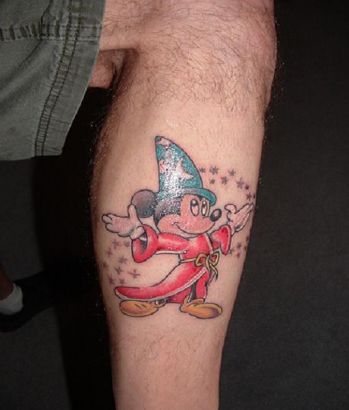 Micky Mouse Tattoo On Calf