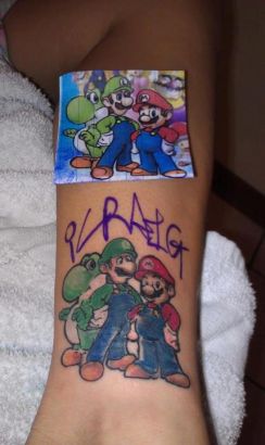 Mario Brothers Inked On Leg