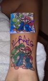 Mario Brothers inked on leg