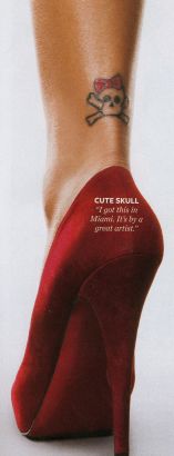 Rihanna Cute Skull With Pink Hair Bow Above Ankle Tattoo