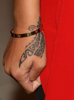 Rihanna Heena Style Tribal Dragon Claw With Hawaiian Hibiscus Flowers Hand Tattoo 