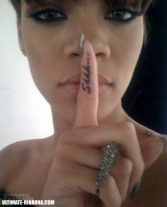 Rihanna Shhh... Right Index Finger Tattoo