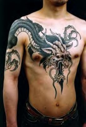 Asian Dragon Chest Tattoo