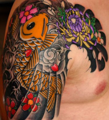 Japanese Fish N Flower Tat