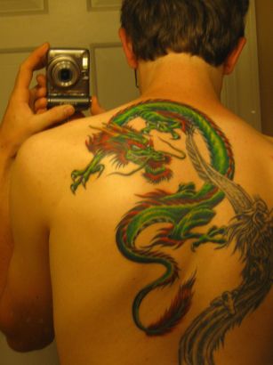 Dragon And Phoenix Tattoo On Back
