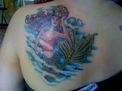 Mermaid Girl's Back Tattoo