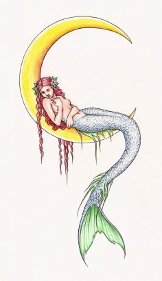 Mermaid On Moon Free Tattoo