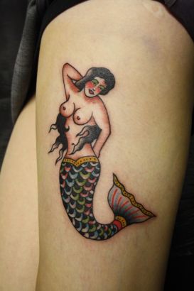 Mermaid Image Tattoo On Leg