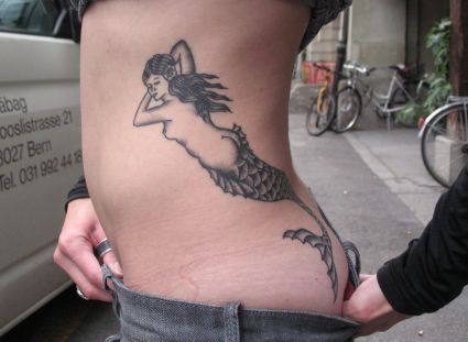 Mermaid Tattoo On Girl's Hip