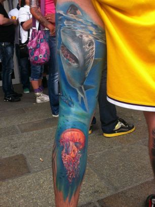 Shark Inked On Leg