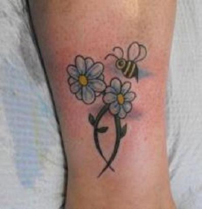 Daisy Flower And Bee Tattoos