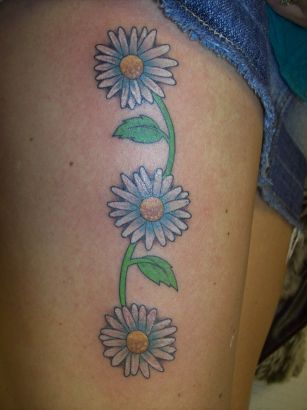 Daisy Flower Chain Tattoo On Thigh