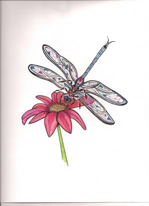 Daisy Flower Tattoo With Dragonfly