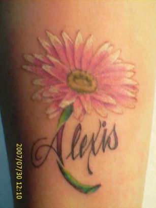 Pink Daisy Leg Tattoo