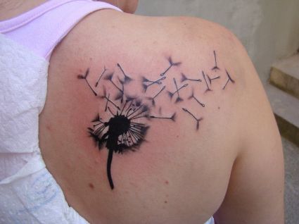 Dandelion Blow Flower Tattoo On Right Shoulder Blade