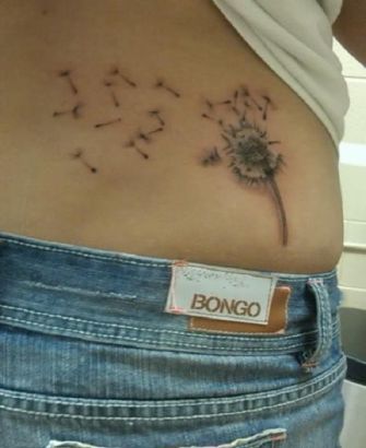 Dandelion Flower Blowing Tattoo On Upper Hip