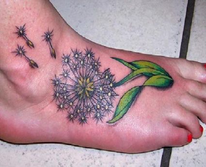 Dandelion Flower Tattoo On Feet