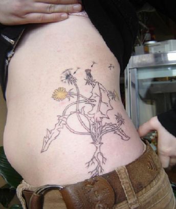 Dandelion Flower Tattoo On Side Stomach