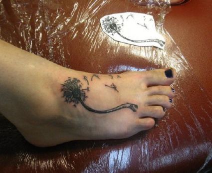 Dandelion Flower Tattoos On Feet