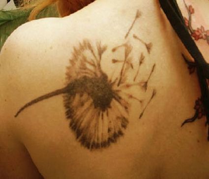 Dandelion Flower Tattoos On Left Shoulder Blade