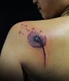 dandelion flower tattoo on left shoulder blade
