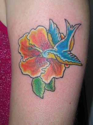 Hibiscus And Swallow Tattoo