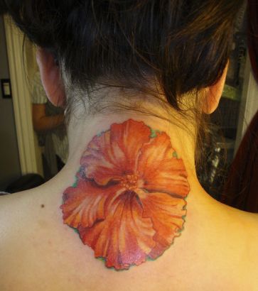 Hibiscus Tats On Neck