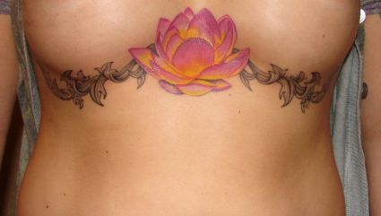 Sexy Lotus Tattoo On Breast 