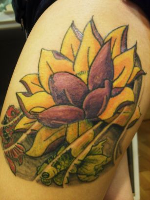 Lotus Tattoo On Thigh