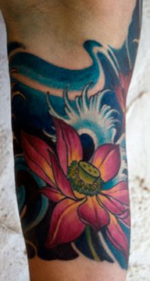 Jamie Lotus Leg Tattoo