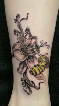 Flower With Bee Tattoo