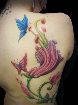 Flower And Butterflies Tattoo