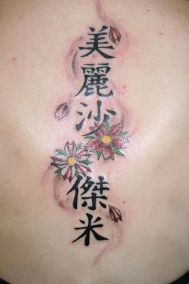 Flower And Kanji Tattoo