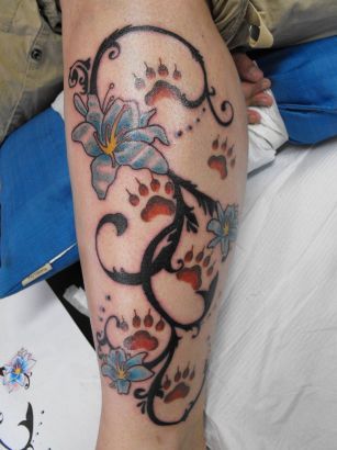 Flower And Paw Tattoo