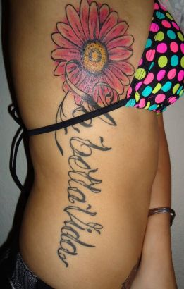 Flower And Text Tattoo