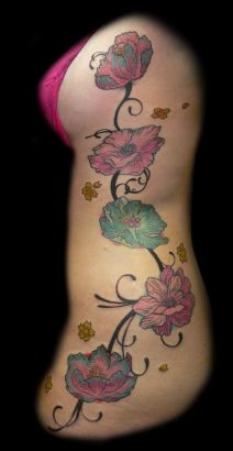 Flower Tattoo On Side Rib