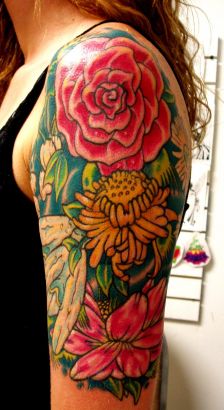 Flower Left Half Sleeve Tattoo