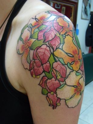 Flower Tattoo On Shoulder Of Man